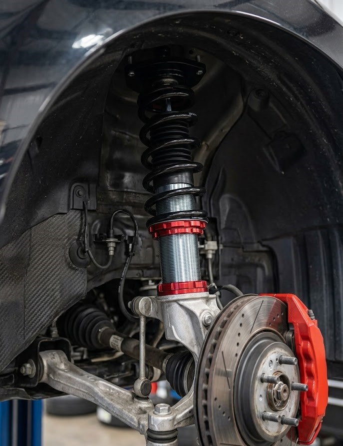 Adjustable coilover components for a Honda Civic Type R