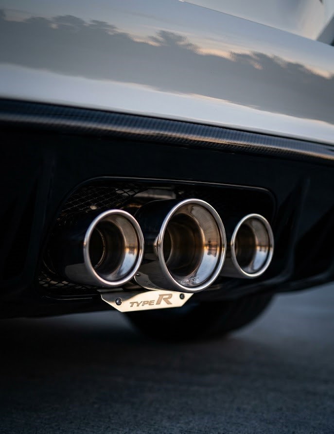 Triple exhaust tips on a Civic Type R FL5 performance exhaust