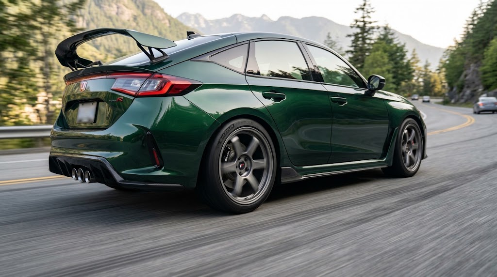 Modified Honda Civic Type R FL5 on performance street tires and aftermarket wheels