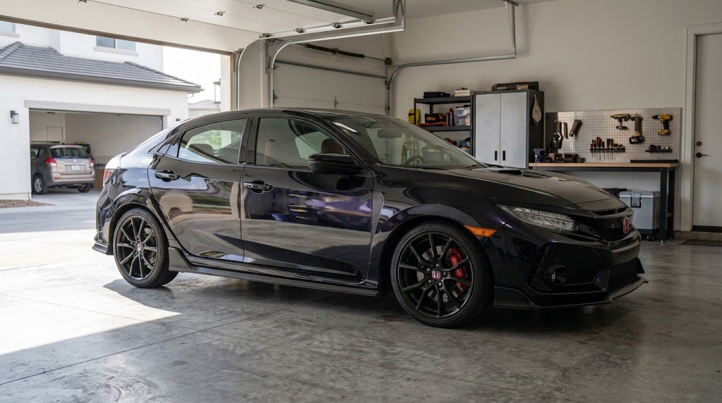 Honda Civic Type R FK8 photographed from a low side angle to show overall length and proportions