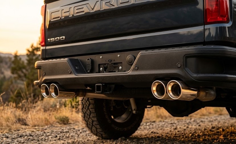 Chevy Silverado 1500 rear bumper with quad cat-back exhaust tips