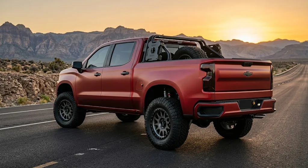 Leveled Chevrolet Silverado 1500 with aftermarket wheels and all-terrain tires